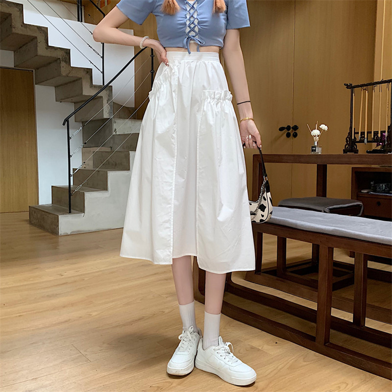 Real price Korean irregular and versatile skirt design small high waist thin medium length A-line skirt
