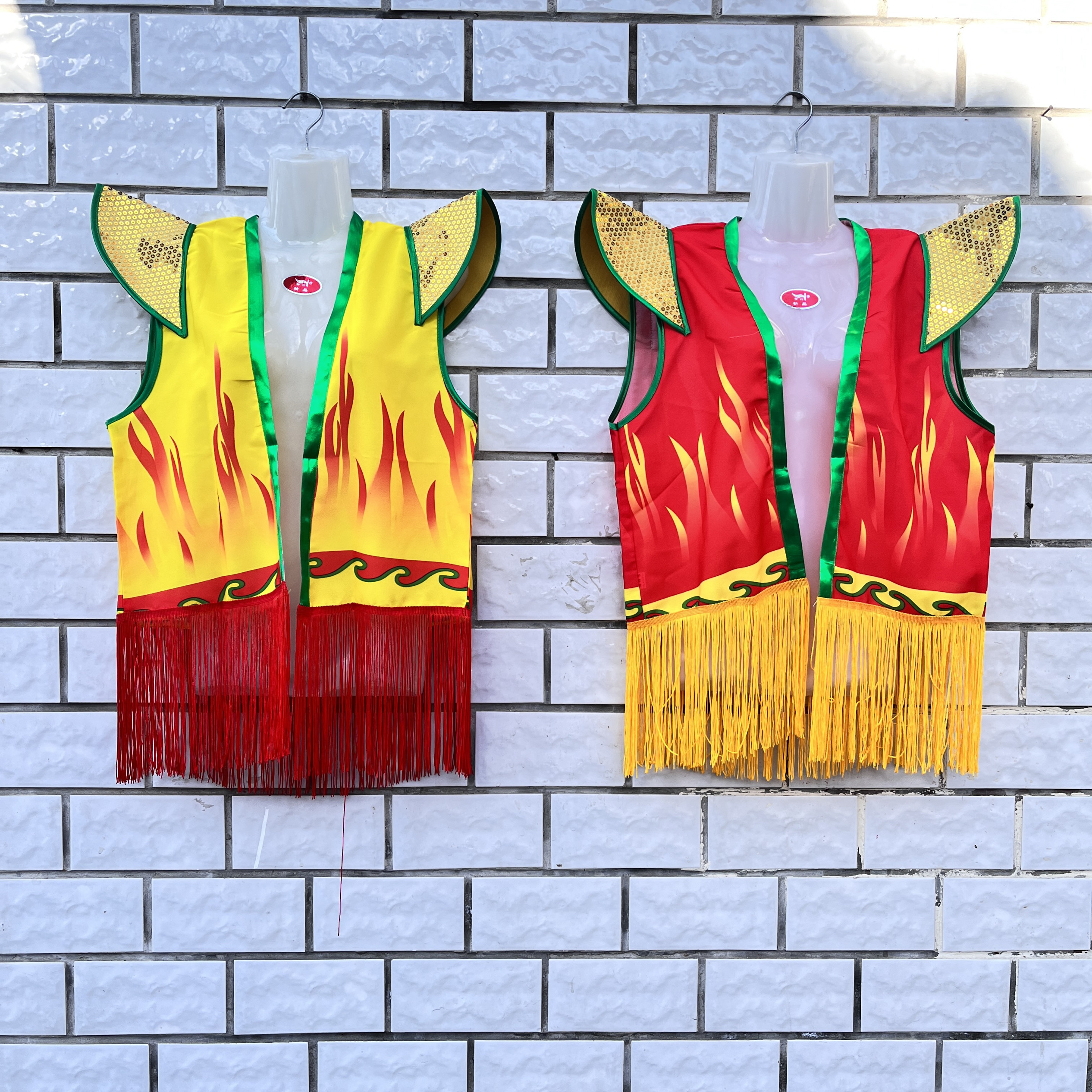 新款黄色红色秧歌印花翘肩打鼓衣麻绣龙鼓衣东北秧歌服打鼓服