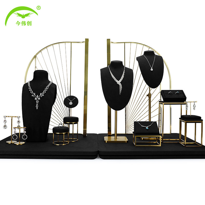 黑色超纤珠宝店橱窗陈列道具项链模特戒指耳钉耳环吊坠首饰展示架