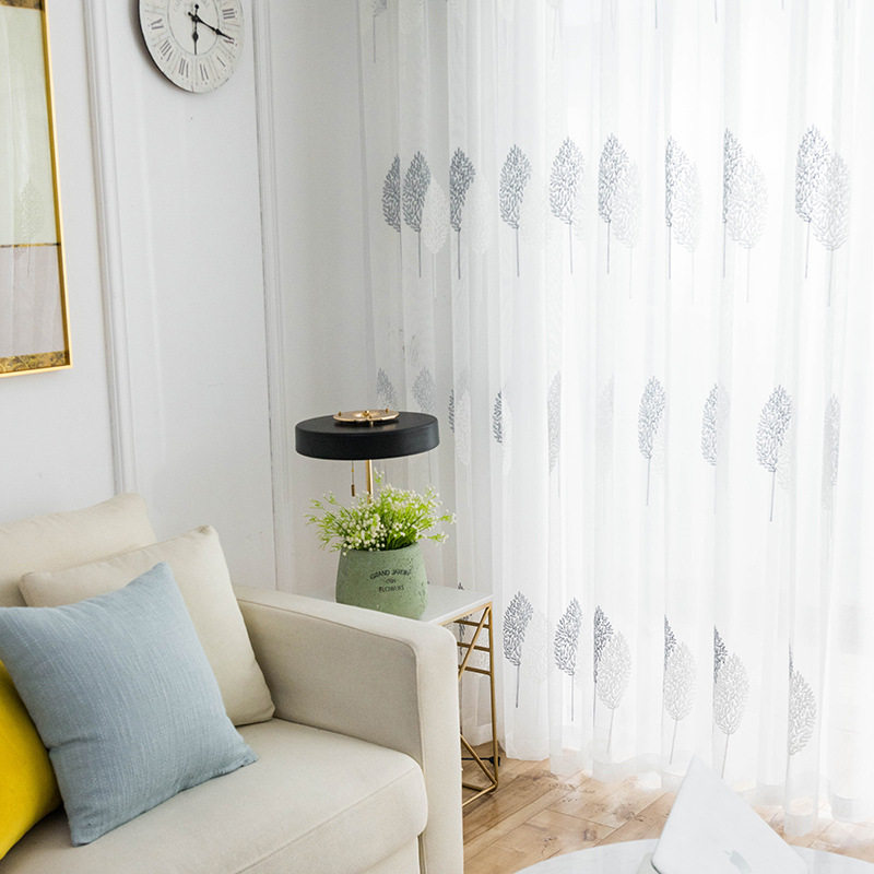 简约现代窗帘成品窗纱北欧阳台纱帘纯色白纱定制飘窗帘落地窗客厅