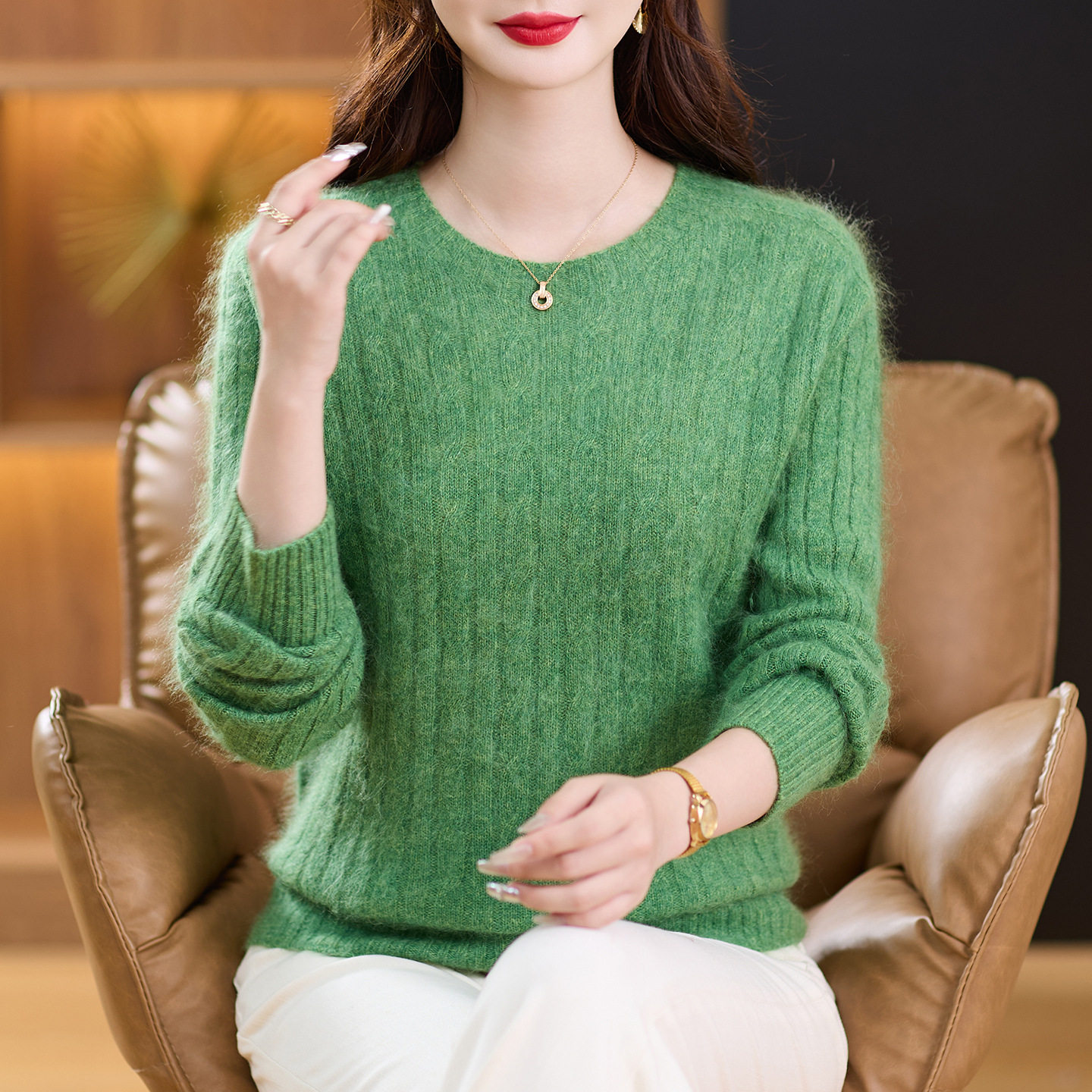 【100%纯山羊绒】女厚款秋冬上衣针织羊绒衫打底衫中老年妈妈毛衣