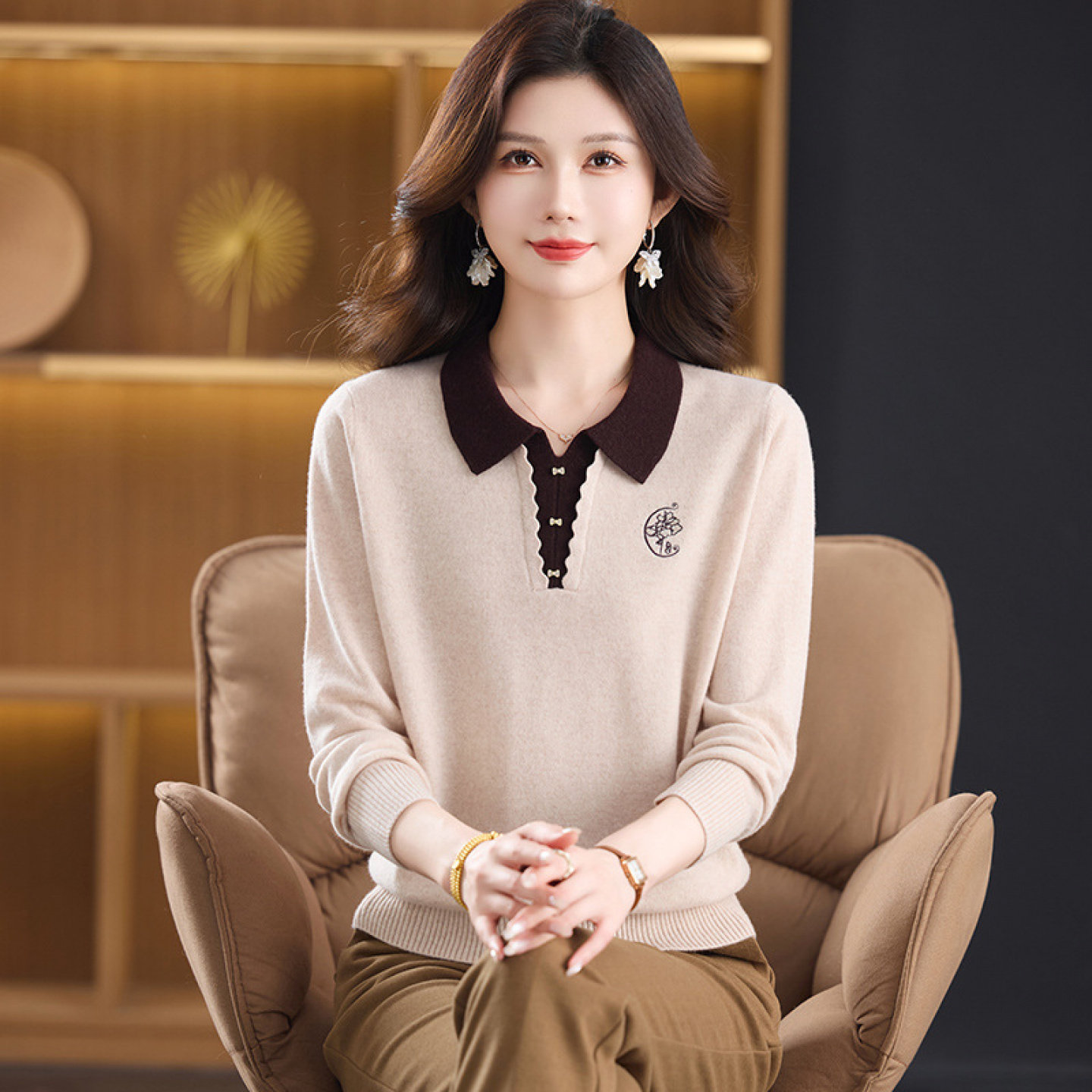【100%纯山羊绒】上衣女厚款打底衫秋冬中老年妈妈毛衣针织羊绒衫