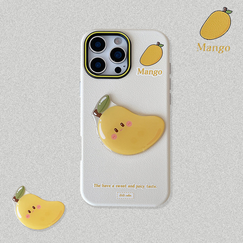 一家不会撞壳的店卡通立体水果芒果手机壳适用苹果M60皮革纹纯底P70p鸭梨iPhone15plusM70p可爱16pro保护套13