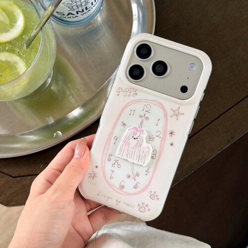 一家不会撞壳的店创意时间小狗闹钟手机壳适用苹果iphone17P16PRO14promax15p13百搭美少女imd硅胶防摔保护壳