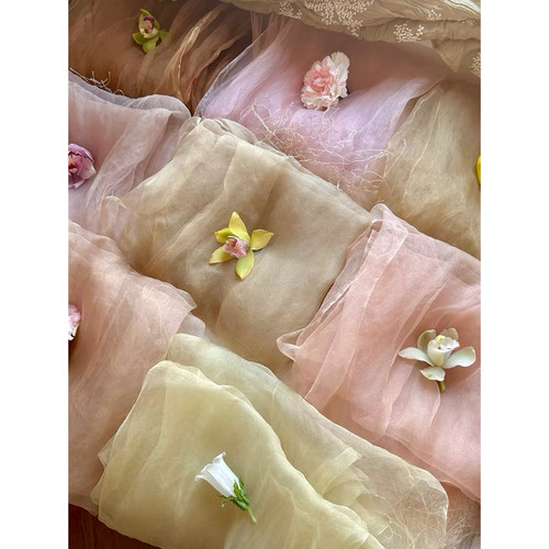 SHU.束【淡琉璃】春日植物染雾感软纱真丝围巾披肩