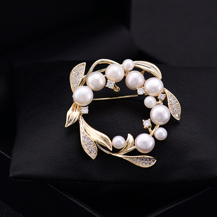 MEILAIFUREN 领口固定别针扣气质胸针女轻奢高档天然珍珠西装胸花