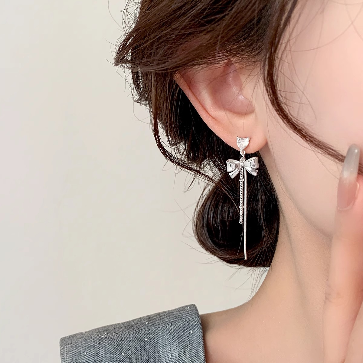 蝴蝶结流苏纯银名媛耳饰气质耳钉