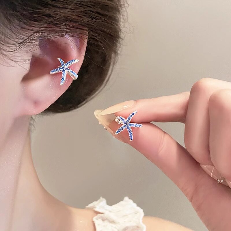 蓝色锆石海星耳钉女高级感