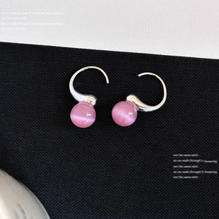 MEILAIFUREN高端定制粉色猫眼石耳环女简约精致可爱甜美耳钉耳饰