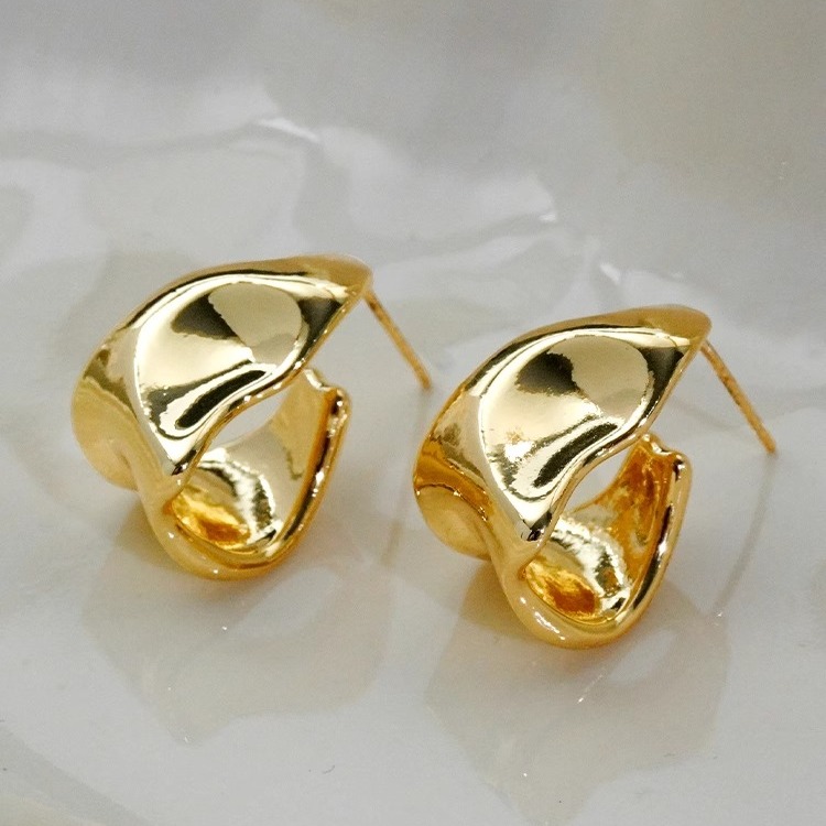 MEILAIFUREN高端定制复古不规则金属几何耳钉纯银设计高级感耳环