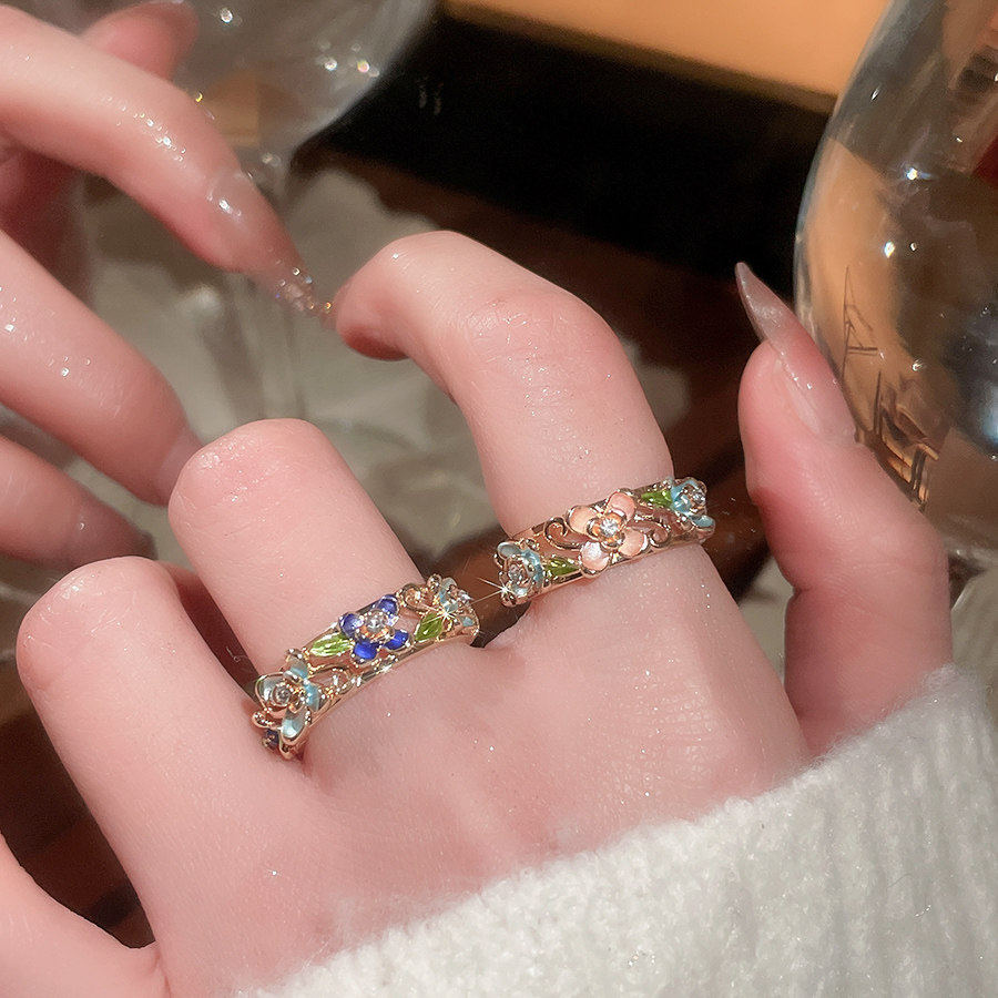 MEILAIFUREN高端定制滴油镶钻花朵开口戒指新中式复古高级感指环,饰品/流行首饰/时尚饰品新,手链,淘宝优惠券,粉丝福利购,淘宝优惠卷