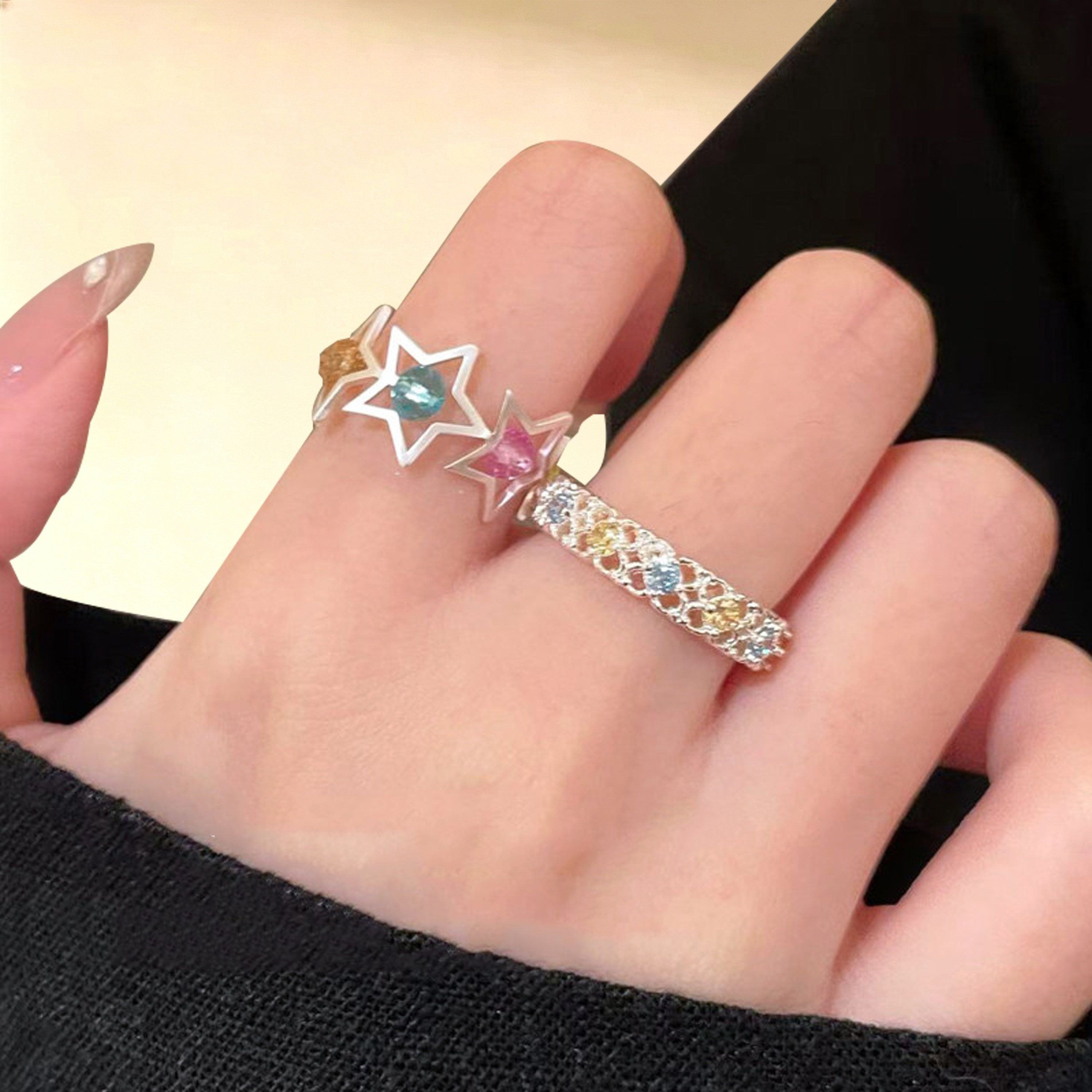美莱芙人彩色宝石星星开口手链
