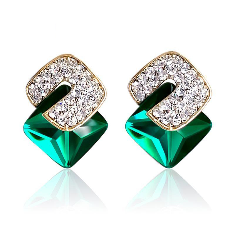 祖母绿水晶耳环复古纯银