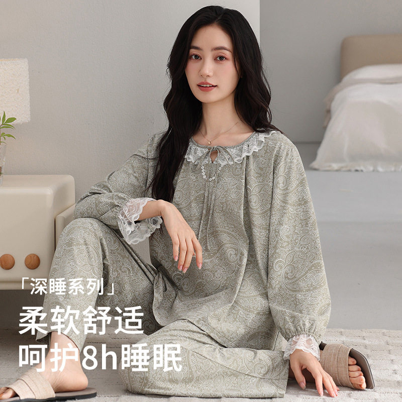 睡衣女士春秋款纯棉长袖女款秋季薄款中年妈妈秋冬高级家居服套装