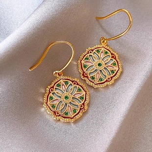 MEILAIFUREN高端定制 金色莫奈耳环秋冬女中古风耳坠轻奢耳钉耳饰