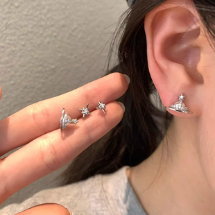 MEILAIFUREN高端定制四件套耳环超闪锆石土星耳钉女精致日常耳饰