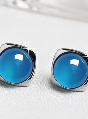 MEILAIFUREN 蓝色玛瑙耳钉女高级感轻奢耳环2025新款爆款翡翠耳饰