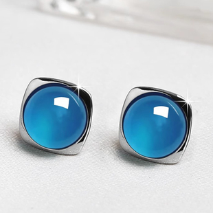 MEILAIFUREN 蓝色玛瑙耳钉女高级感轻奢耳环2025新款爆款翡翠耳饰