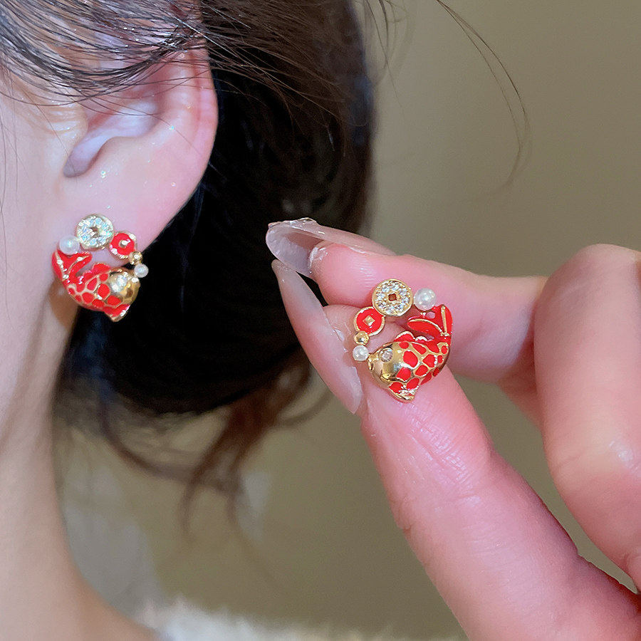 MEILAIFUREN高端定制锆石滴油红色鲤鱼耳钉新中式复古绝美耳环,饰品/流行首饰/时尚饰品新,耳环,淘宝优惠券,粉丝福利购,淘宝优惠卷