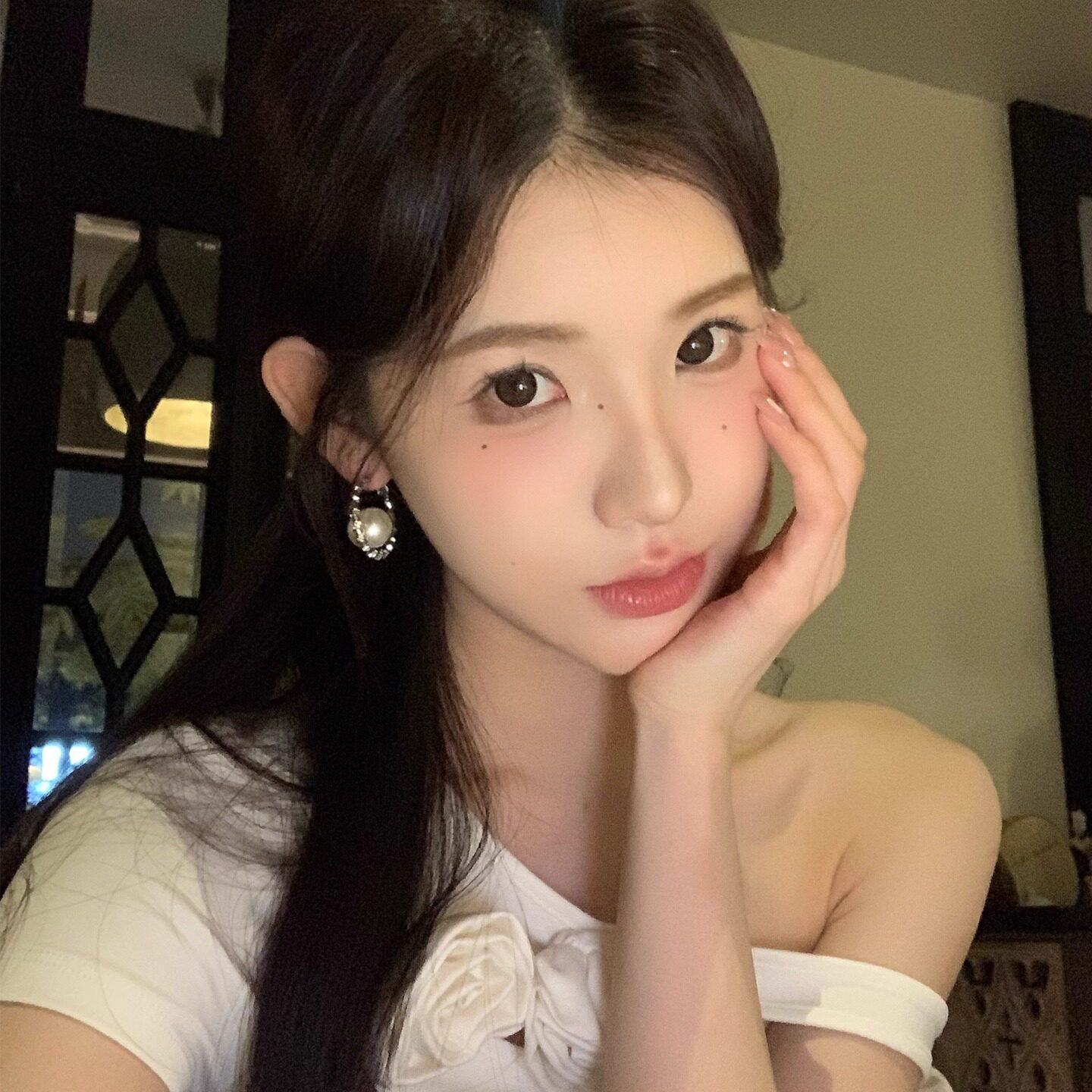 韩系碎银子大珍珠耳圈耳钉女