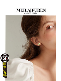 MEILAIFUREN高端定制纯银简约森系气质高级感耳环小众石树叶耳饰