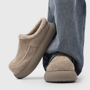 厚底小土豆勃肯鞋男冬季加绒大头棉鞋保暖包头半拖鞋毛毛雪地靴潮