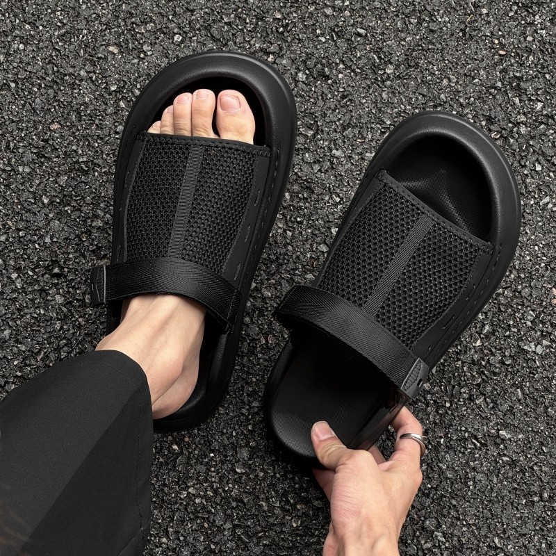 小众设计感夏季透气休闲一字拖男厚底网面两用拖鞋开车轻便凉鞋潮