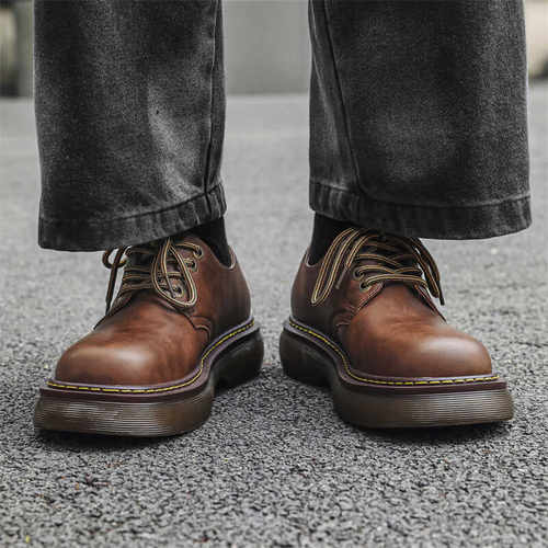 透气大头德比鞋厚底高级感皮鞋