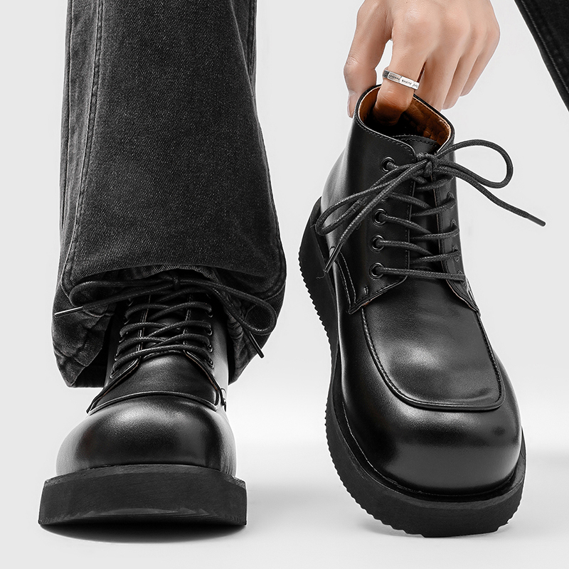 黑色高帮皮鞋cleanfit厚底马丁靴