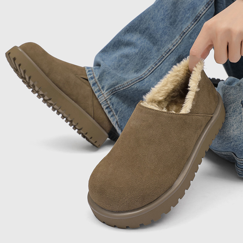 冬季加绒保暖雪地靴男厚底小土豆棉鞋一脚蹬户外休闲全包勃肯鞋潮