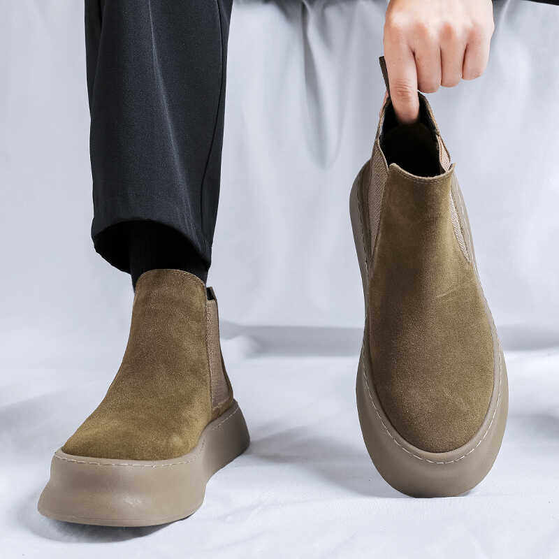 马丁靴男英伦风翻毛皮中帮切尔西靴透气休闲厚底增高短靴复古男靴,流行男鞋,切尔西靴,淘宝优惠券,粉丝福利购,淘宝优惠卷