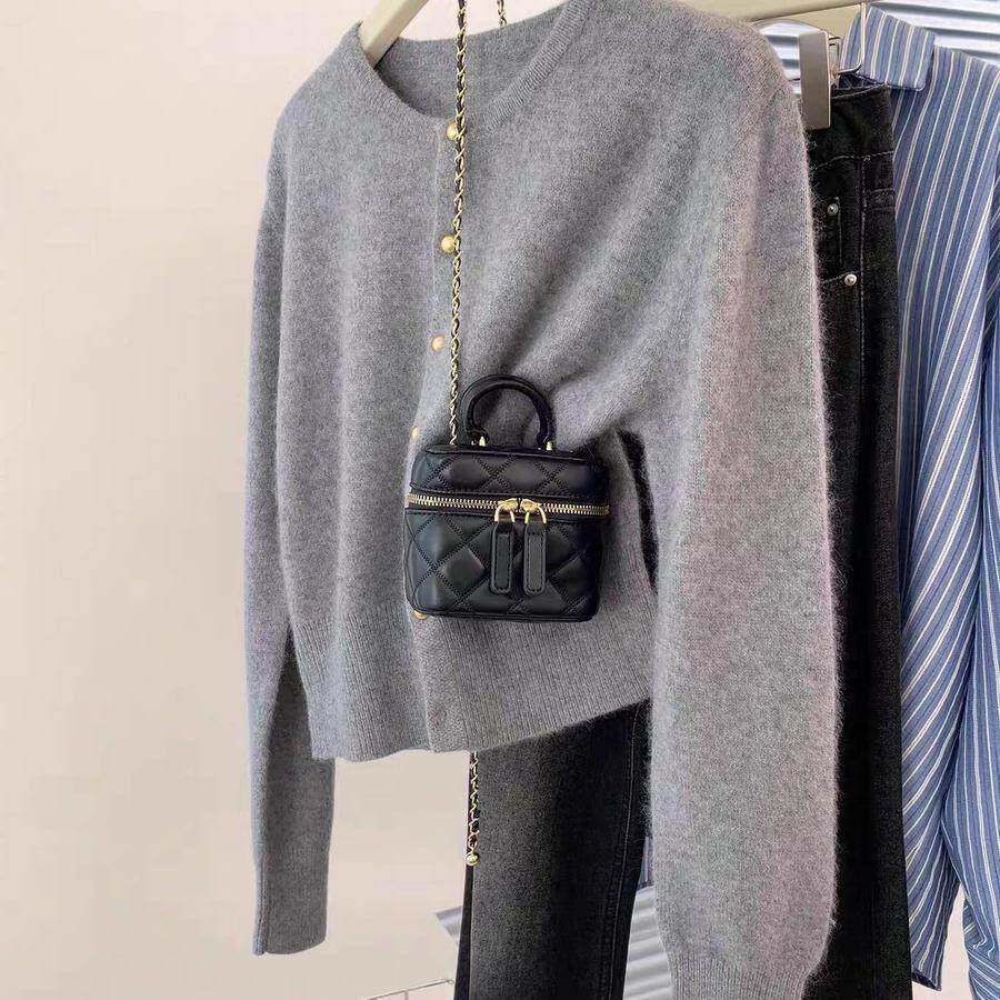 羊1200%纯开衫女圆领205春毛秋灰色针织毛衣外2304套高腰显瘦外搭