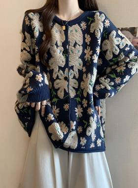 202新款冬季花朵松毛外套宽大码5女装高级感衣超好看针织开123912