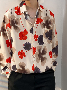 港风衬衫演出服公司员工服宽松加肥加大码职业服长袖花衬衫5XL