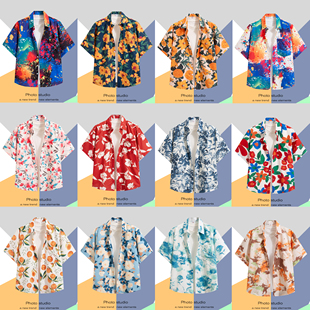 男女复古痞帅夏威夷沙滩情侣海边时尚 花衬衫 衬衣 短袖 港风ins夏季