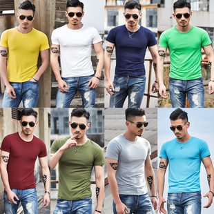 短袖 男体恤衫 t恤男打底衫 加肥半袖 潮流衣服男上衣V领 大码 2018夏季