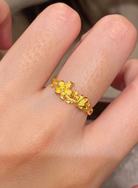 小清新金色蝴蝶花朵戒指轻奢小众精致网红通勤开口可调节指环新款