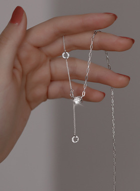 纯银小蛮腰项链女轻锆石