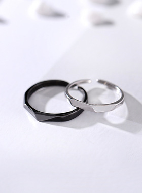 简约菱形戒指女极简风格小清新黑白指环一对可爱学生可调节开口戒