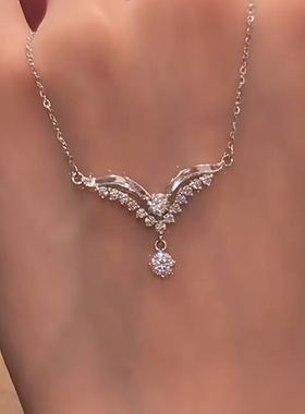 精致高级感翅膀项链饰品女轻奢小众韩版爆闪锆石流苏吊坠锁骨链