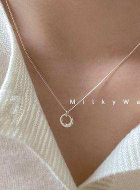 925纯银几何圆圈项链女