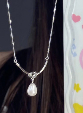 打结项链女仿珍珠钛钢绳结锁骨链