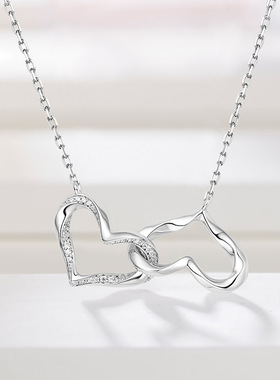 镂空锆石爱心钛钢项链