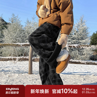 保暖宽松休闲弯刀裤 二更加绒加厚格纹休闲裤 外穿棉裤 新款 子 男冬季