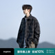 复古加厚高级宽松休闲大码 男春秋季 衬衣男生外套 衬衫 毛呢格子长袖
