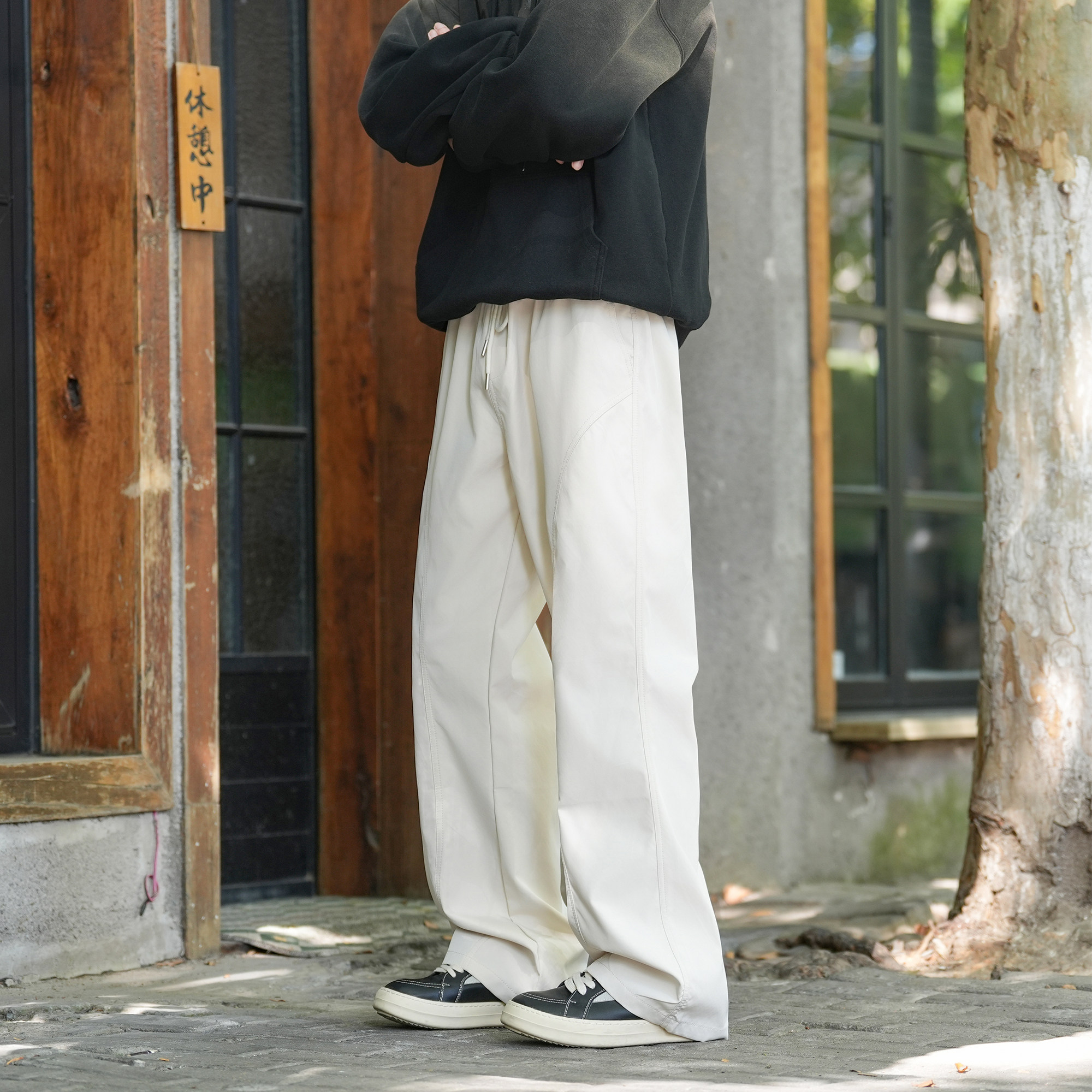 二更美式纯色弯刀裤男春秋季新款复古潮牌宽松高街痞帅男生休闲裤