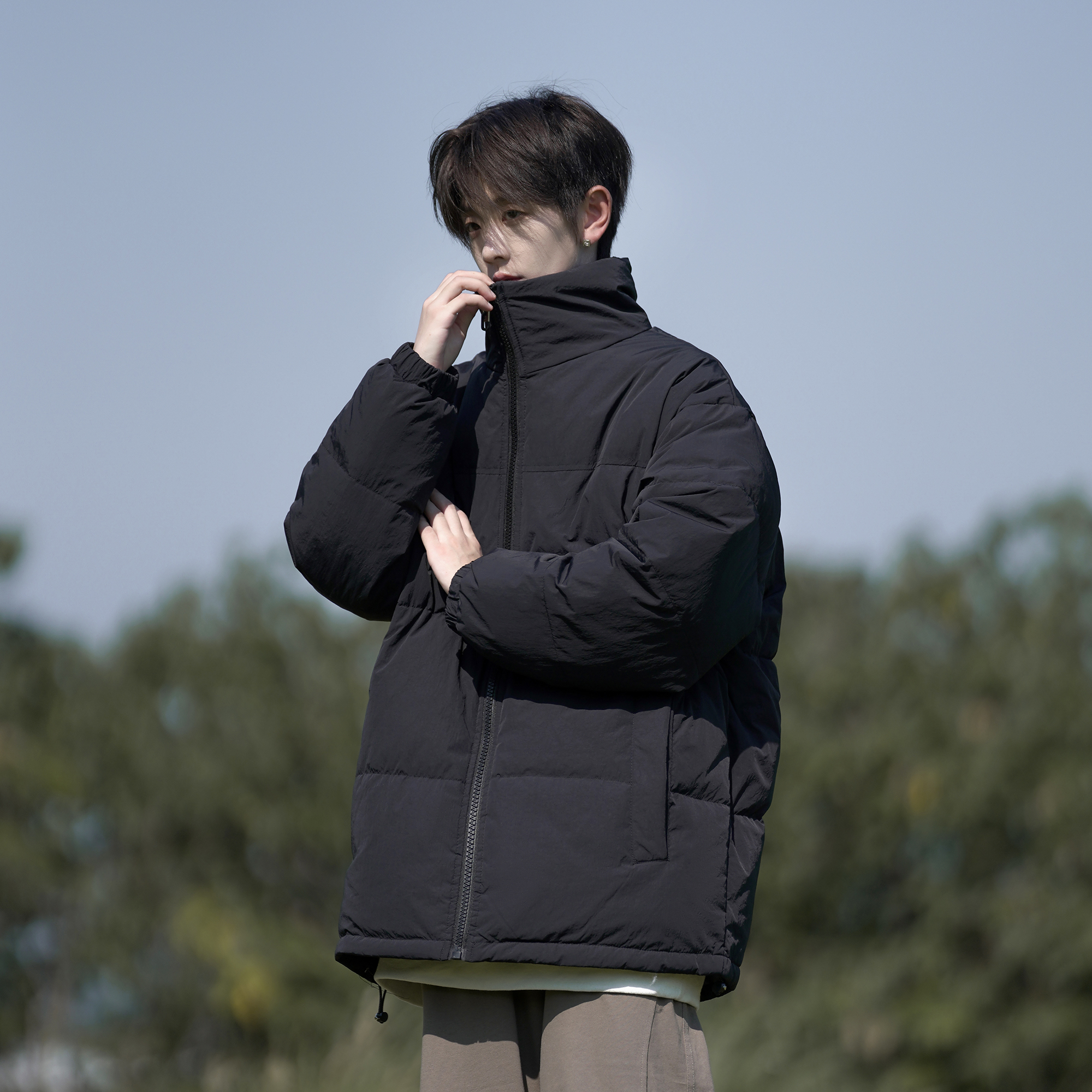 二更立领羽绒服男冬季新款90白鸭绒加厚保暖防寒潮流男生简约外套