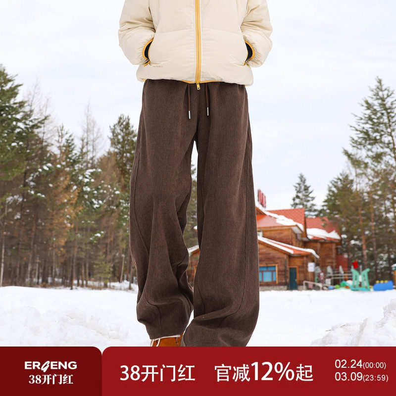 二更灯芯绒休闲裤男冬季加绒加厚保暖棉裤宽松直筒潮流男生运动裤