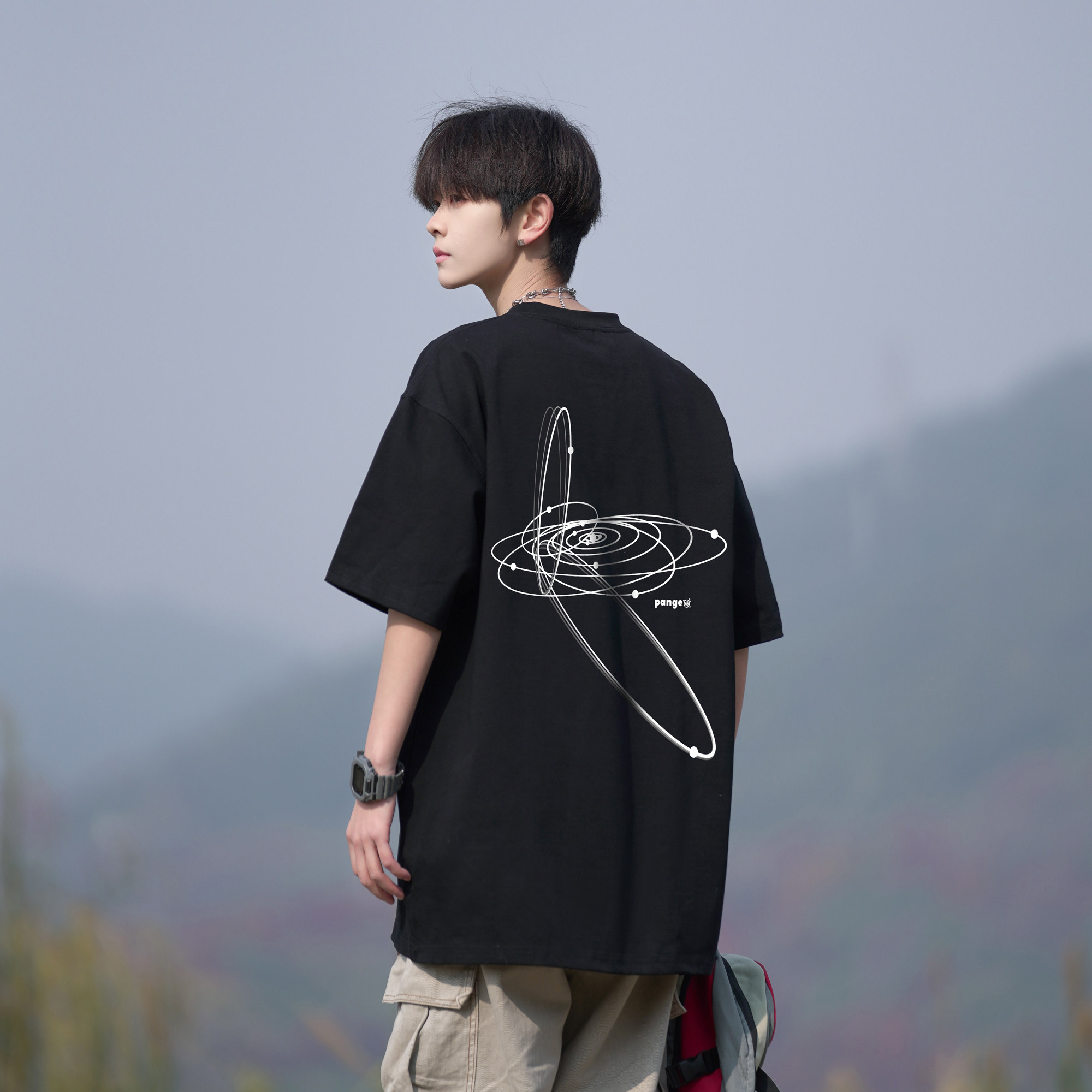 二更纯棉短袖T恤男夏季薄款宽松百搭衣服潮流圆领男生五分袖体恤图片