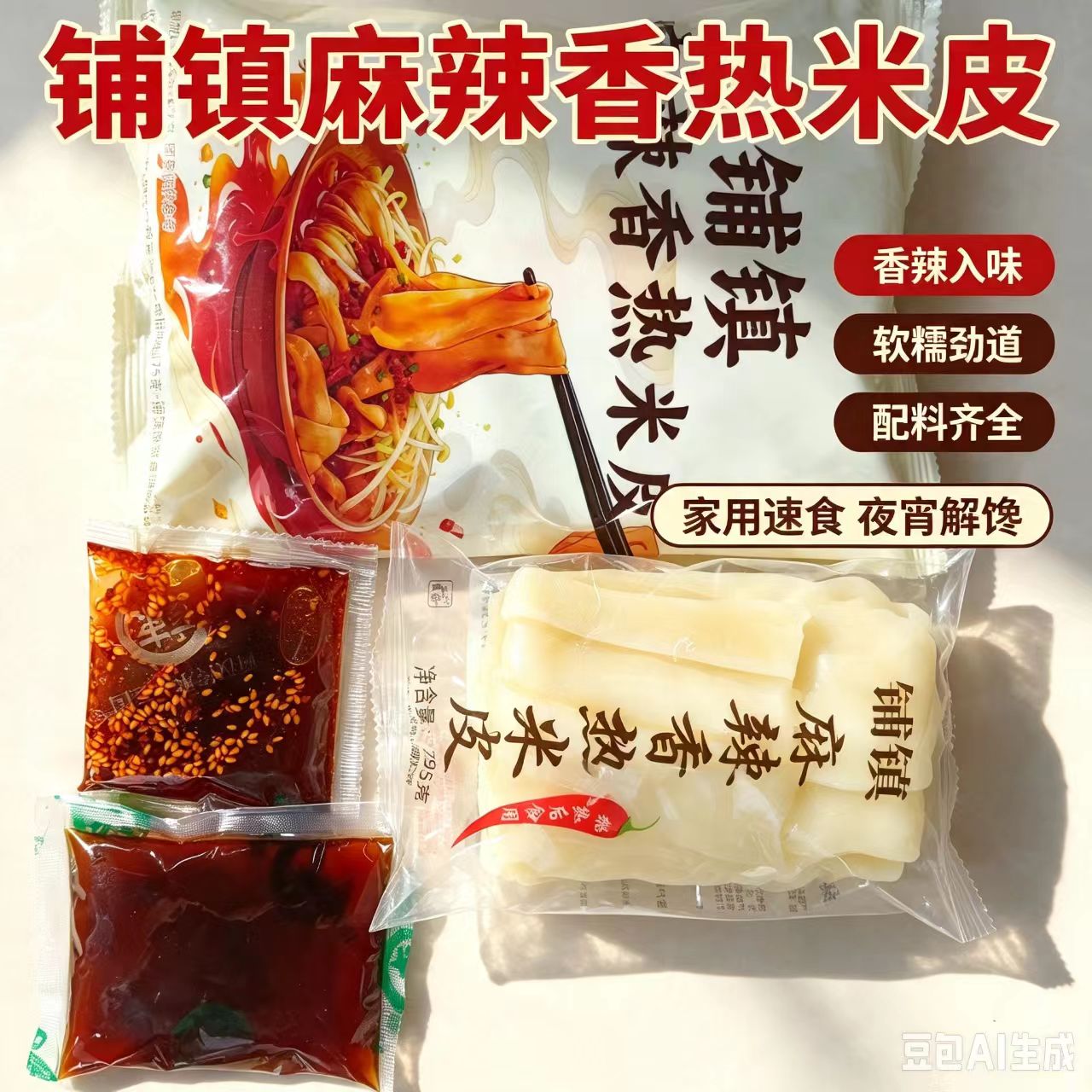 陕西汉中铺镇麻辣香热米皮宽米皮面皮米皮大份量早餐即食麻辣味